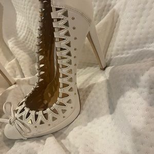 Izabella Rue white heels with gold studs.  Worn once.
